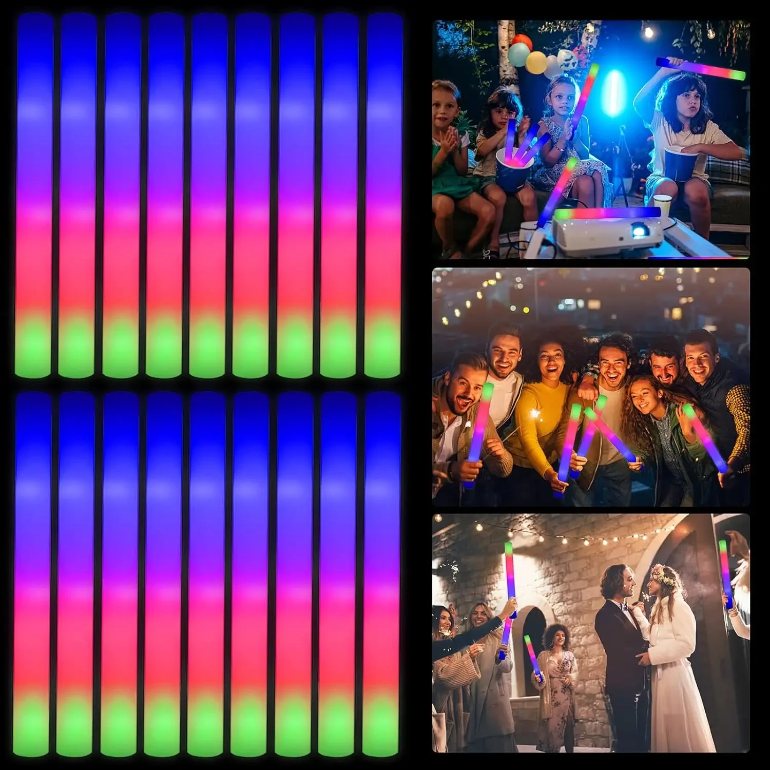 50 Barras Luminosas de Espuma  - Flashing Led Foam Sticks Party reseña y precio